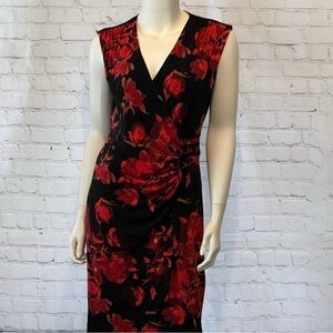 ❤️ VINTAGE Black & Red Rose Floral V-Neck DRESS